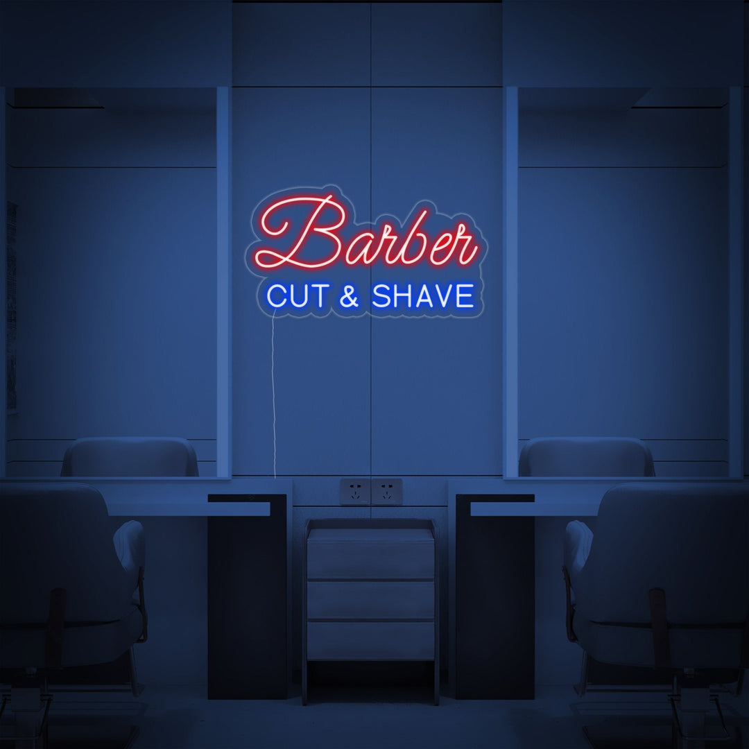 "BARBER CUT SHAVE" Neon Sign, Barbershop Neon Sign