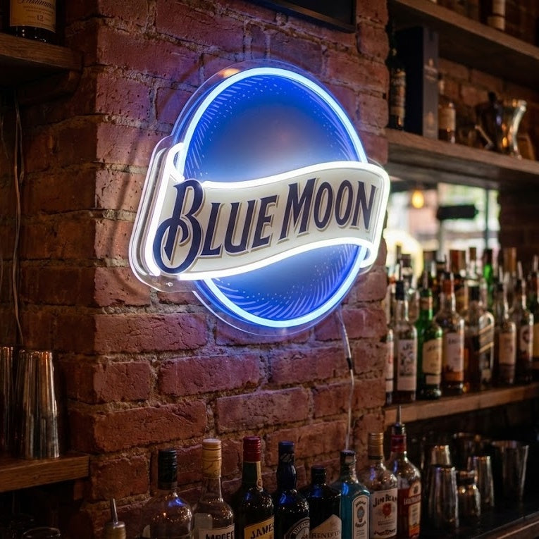 Neon Sign: Blue Moon Beer, Custom LED & Glass Neon - HAPPYNEON