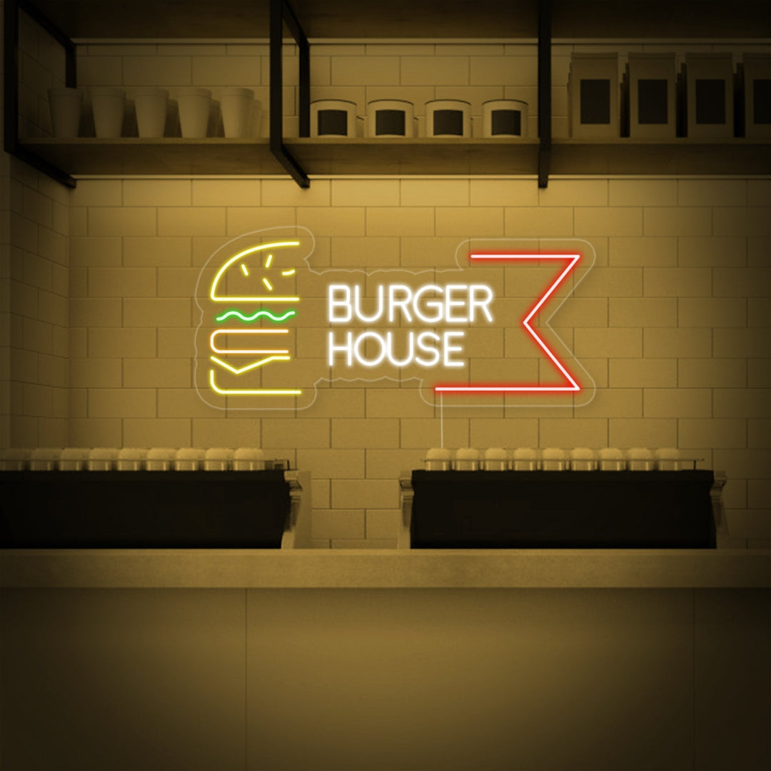 "Restaurant Burger House" Neon Sign, Hamburger Neon Sign