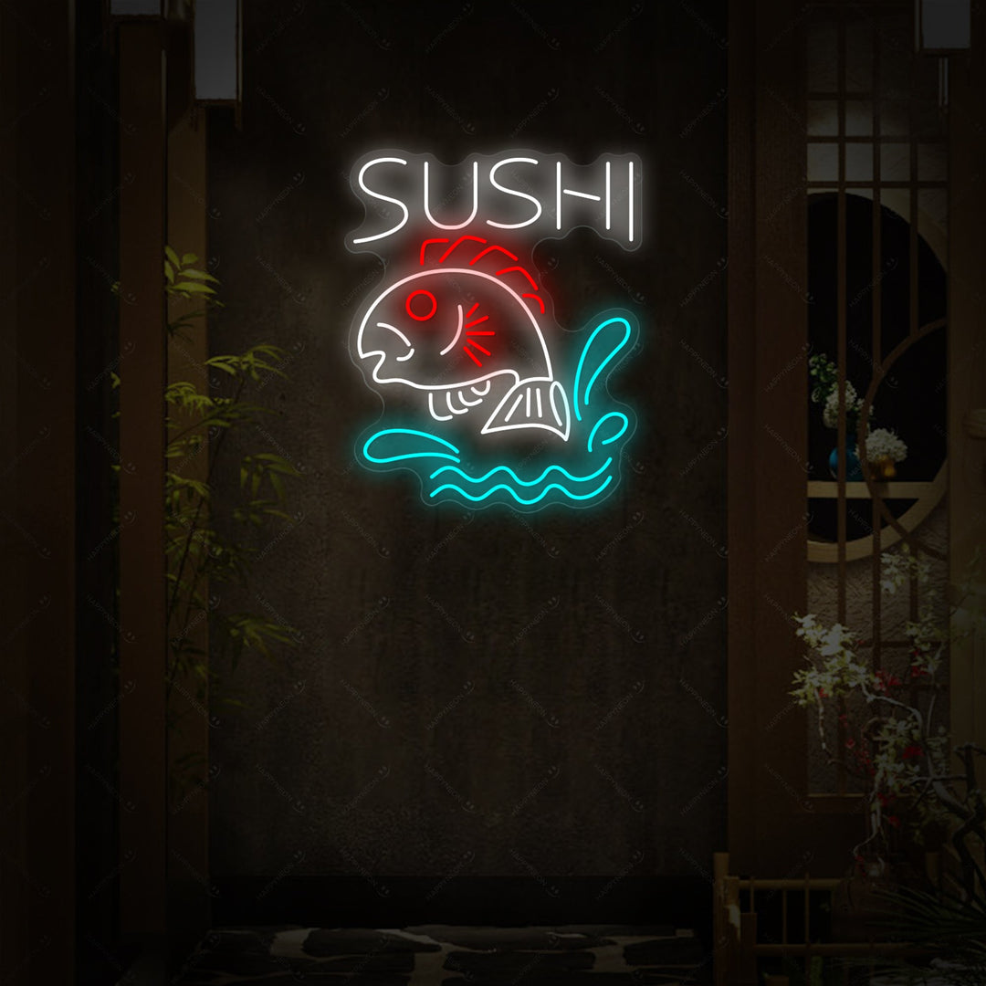 Sushi Fish Shop Neon Sign, Japanese Restaurant Wall Decor