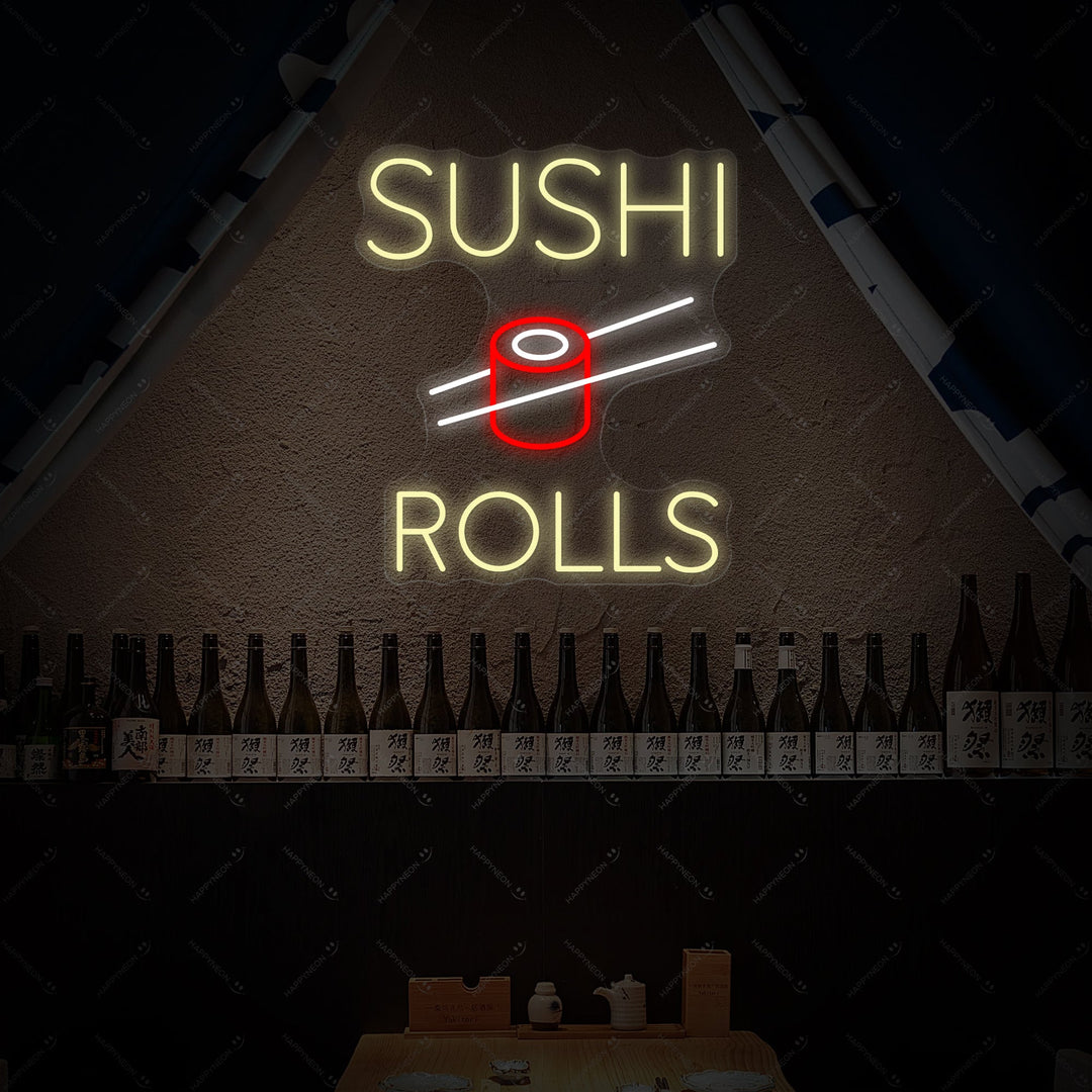 Sushi Rolls Neon Sign, Japanese Restaurant Wall Decor