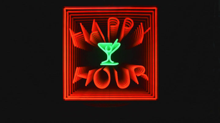 "Happy Hour" 3D Infinity LED Neon Sign, Happy Hour Bar Neon Sign