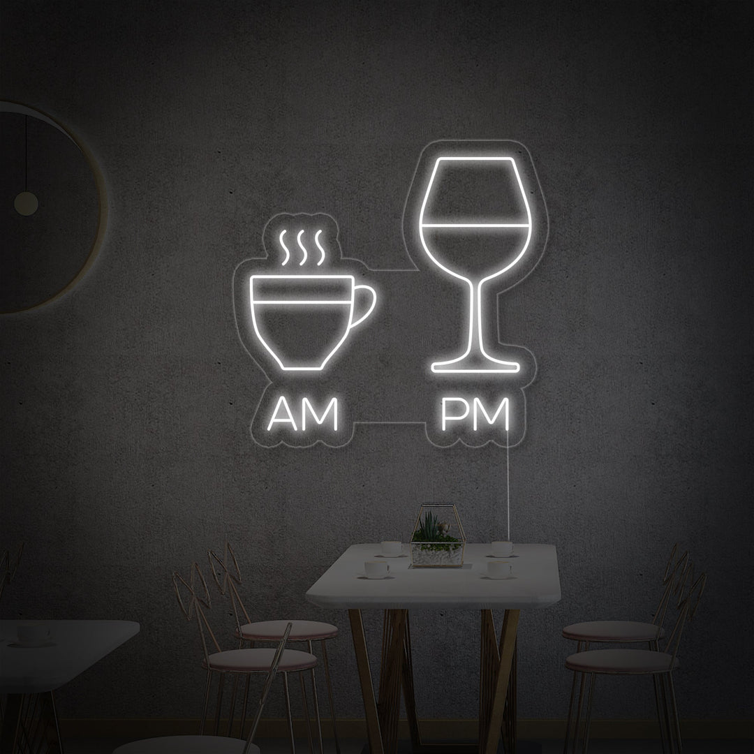 "Am Coffee Pm Wine" Neon Sign, Coffee and Wine Neon Sign, Coffee Wine Bar Sign