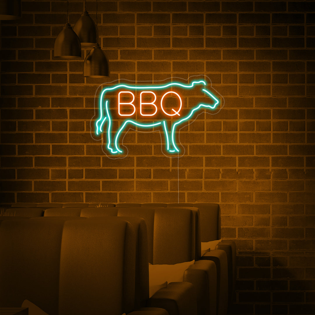 "BBQ COW" Neon Sign, BBQ Neon Sign, LED BBQ Neon Light