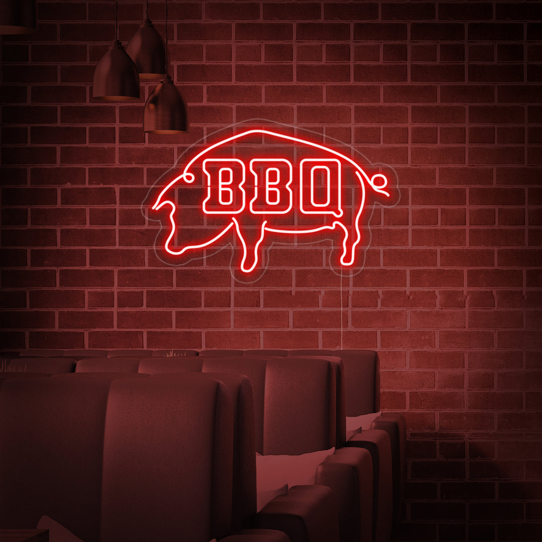 "BBQ" Neon Sign, BBQ Pig Neon Sign, LED BBQ Neon Light
