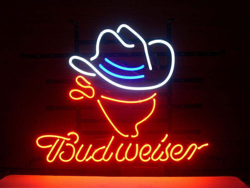 "Bud Cowboy" Neon Sign, Cowboy Neon Sign, Bud Beer Neon Sign, Vintage Glass Neon Sign