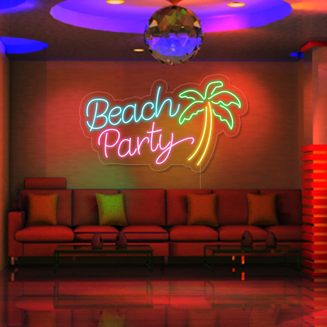 "Beach Party Palm Tree" Neon Sign, Home Bar Neon Sign, Beach Party Neon Sign