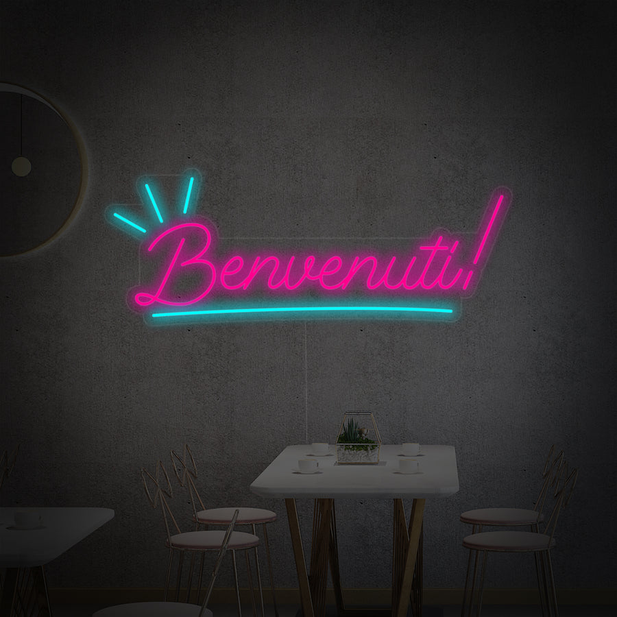"Benvenuti Welcome Italian" Neon Sign