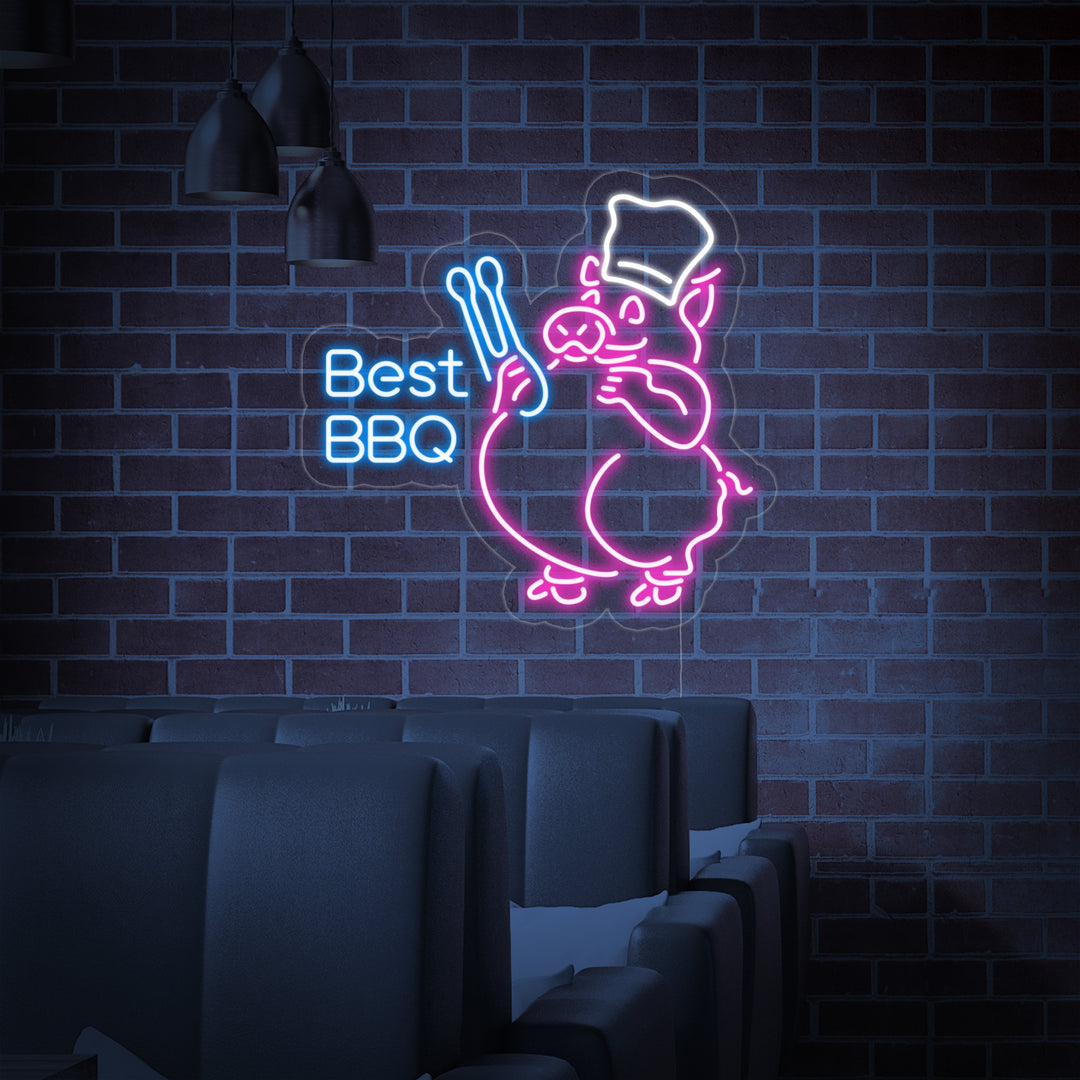 "Best BBQ" Neon Sign, BBQ Pig Neon Sign, Restaurant BBQ Neon Sign
