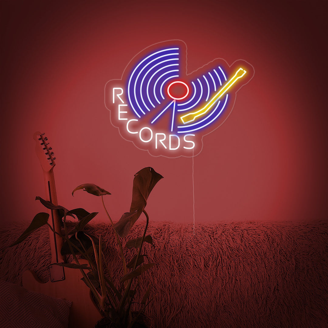 "Blue Records Block" Neon Sign