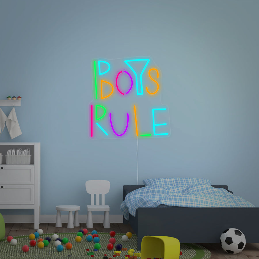 "Boys Rule, Kids Room Decor" Neon Sign
