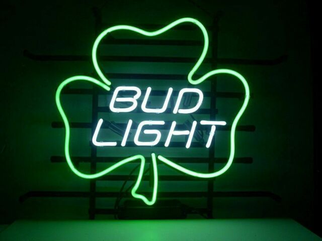 "Bud Lucky Shamrock" Neon Sign, Bud Light Bar Neon Sign, Bud Light Beer Neon Light