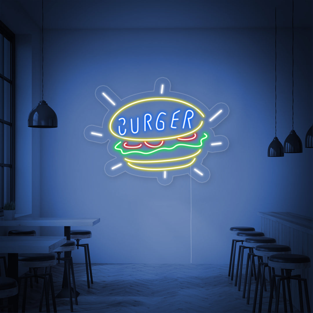 "Burger Food Shop Open" Neon Sign