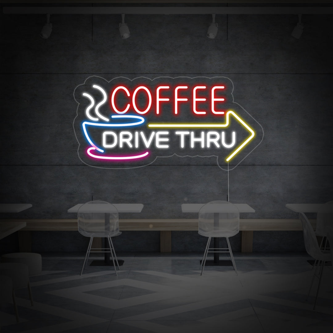"COFFEE DRIVE THRU" Neon Sign, Coffee Neon Sign, Coffee Neon Light