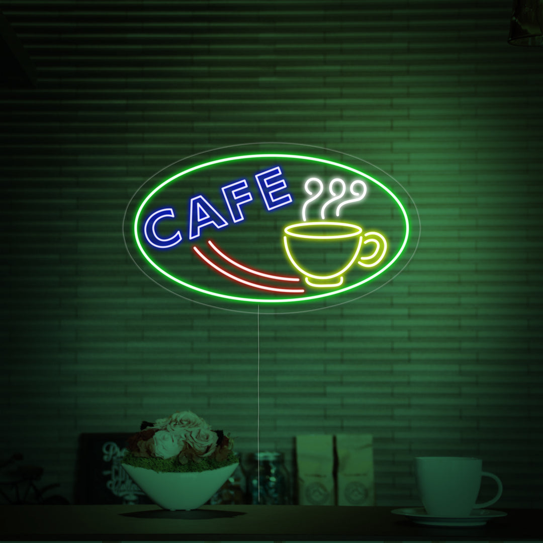 "Cafe With Coffee Mug" Neon Sign, Coffee Shop Neon Sign, Coffee Wall Sign