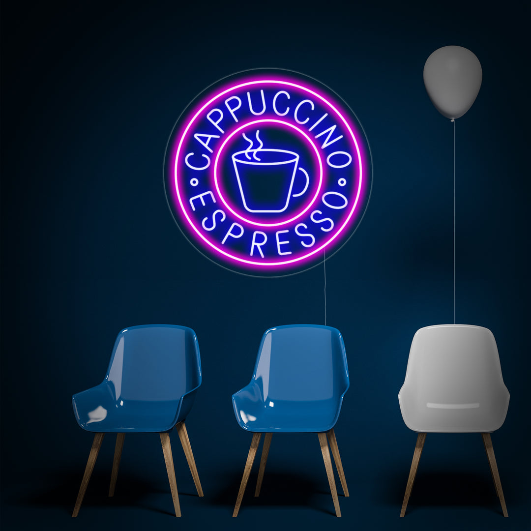 "Cappuccino Espresso" Neon Sign, Coffee Neon Sign, Cafe Neon Sign