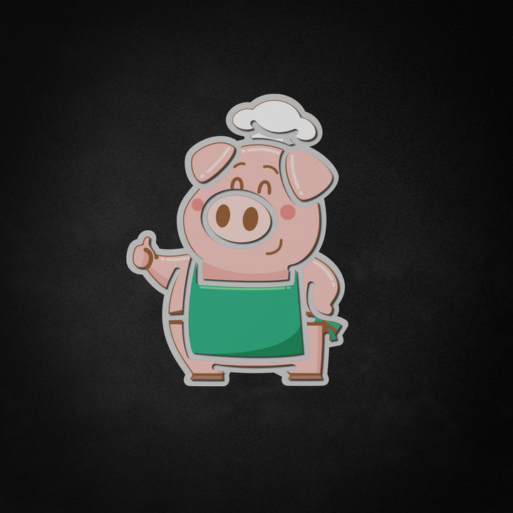 "Cartoon Chef Pig" Neon Like Sign