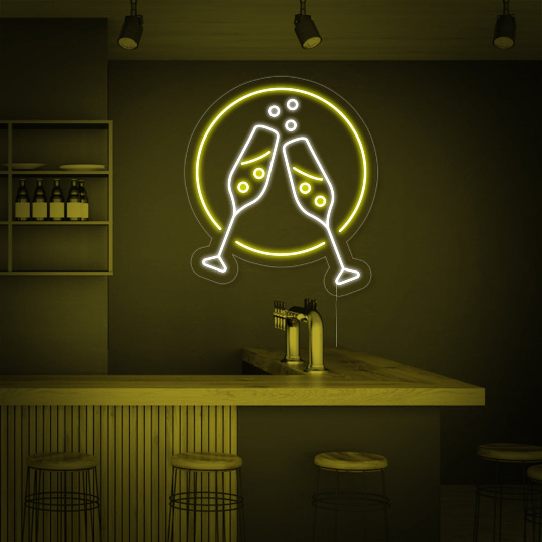 "Champagne Glasses Cheers" Neon Sign, Champagne Neon Sign, Wine Neon Sign
