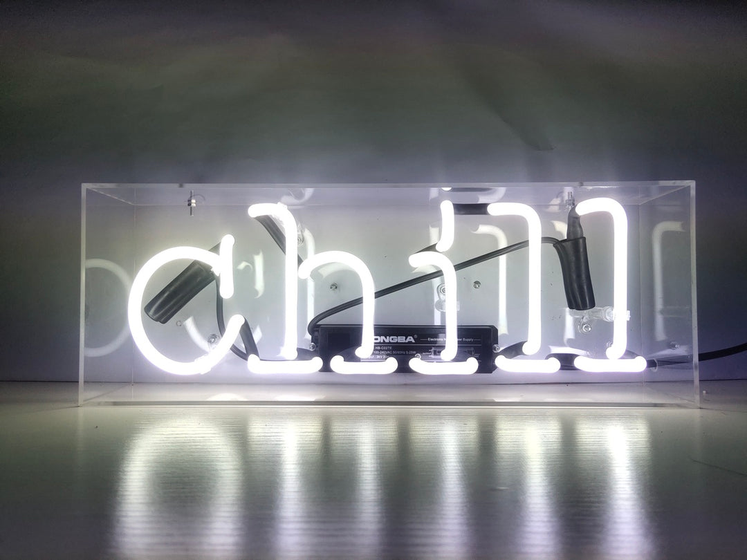 "Chill" Acrylic Box Neon Sign, Glass Neon Sign, Table Neon Sign