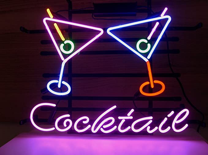 "Cocktail" Neon Sign, Martini Neon Sign, Retro Glass Neon Bar Sign