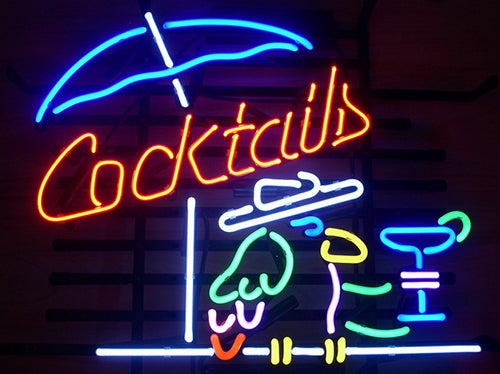 "Cocktails Parrot" Neon Sign, Retro Glass Neon Sign, Vintage Bar Neon Sign