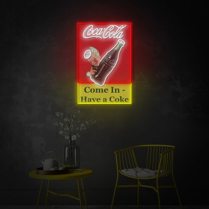 "Come In Have A Coke, Drinking Shop Logo" UV Print LED Neon Sign