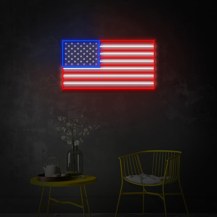 "Custom Name US Flag" UV Print LED Neon Sign