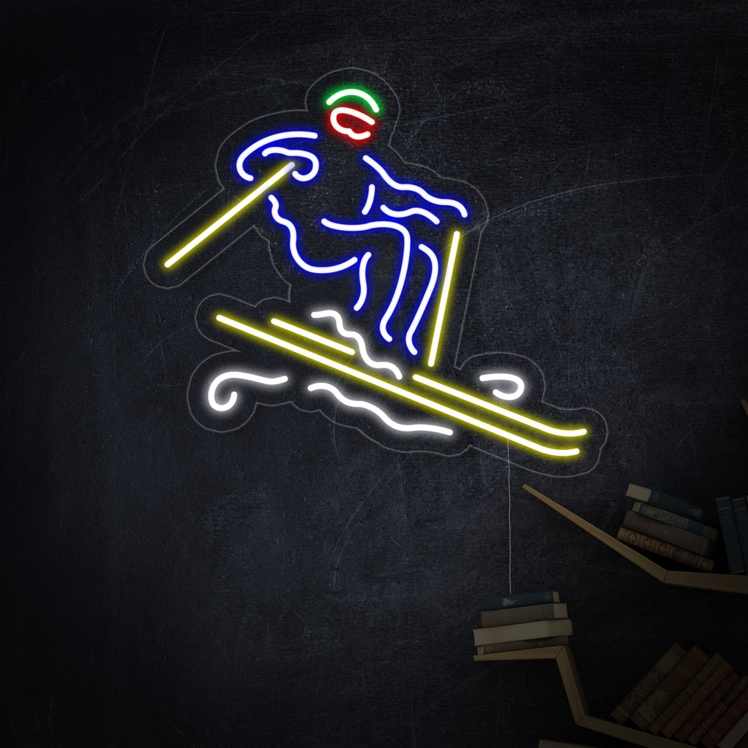 Downhill Skier Neon Sign, Ski Neon Artwork, Ski Wall Light