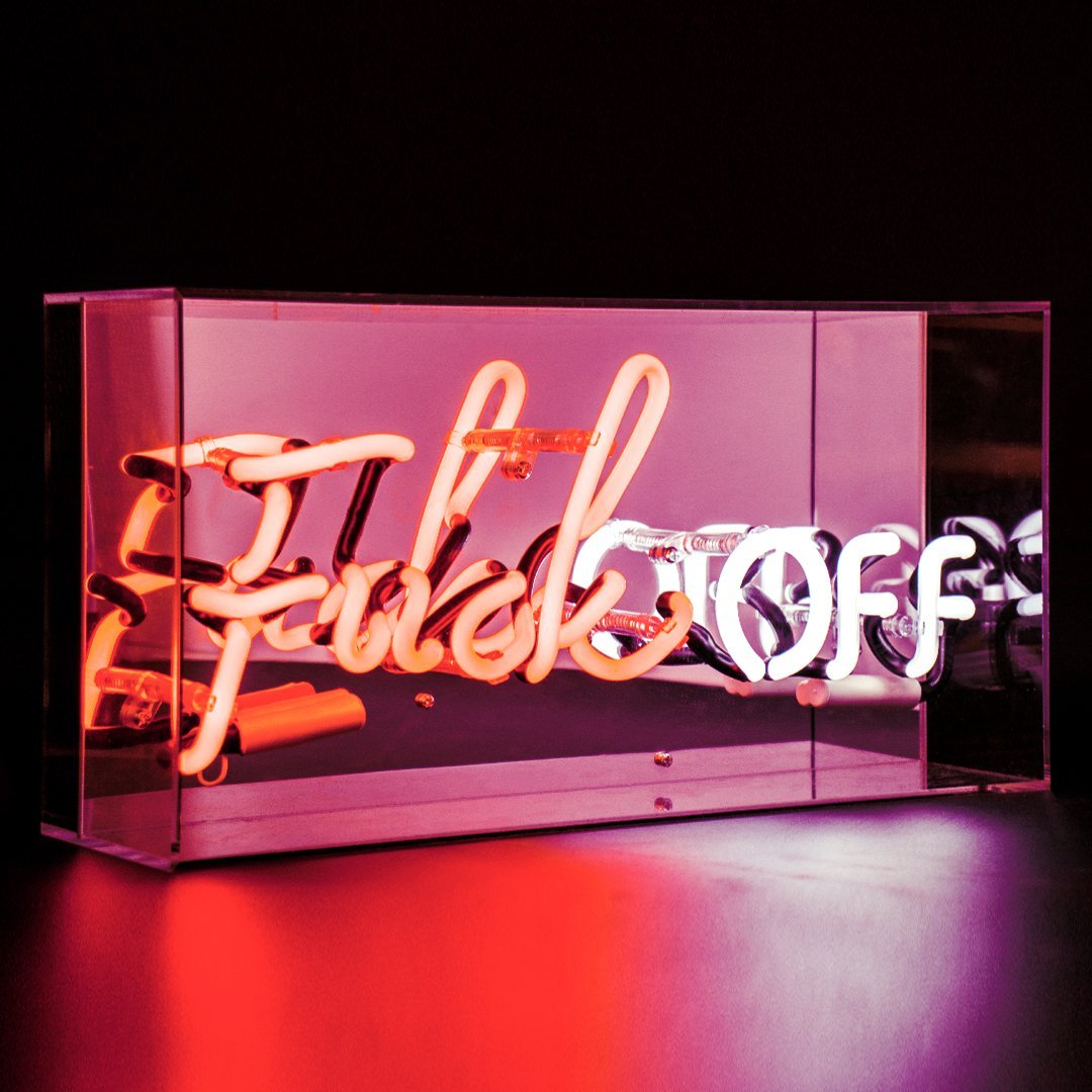 "FUCK OFF" Acrylic Box Neon Sign, Glass Neon Sign, Table Neon Sign