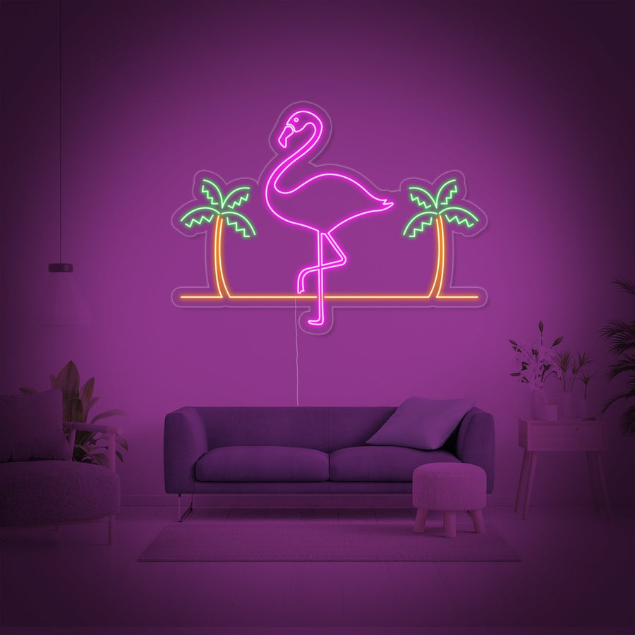 "Flamingo Neon with Palm Trees" Neon Sign