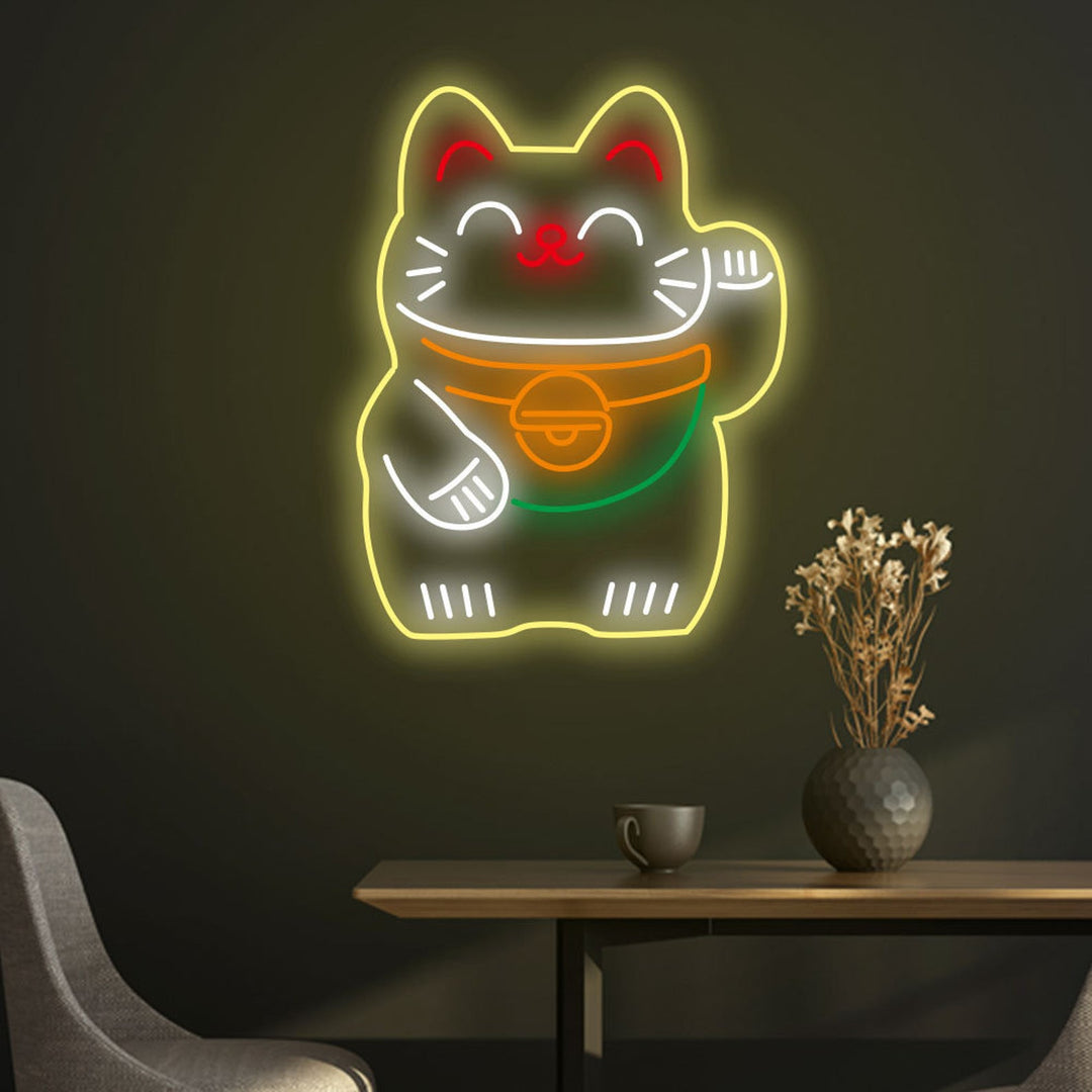 "Fortune Cat" Neon Sign, Lucky Cat Neon Sign, Neon Cat Sign