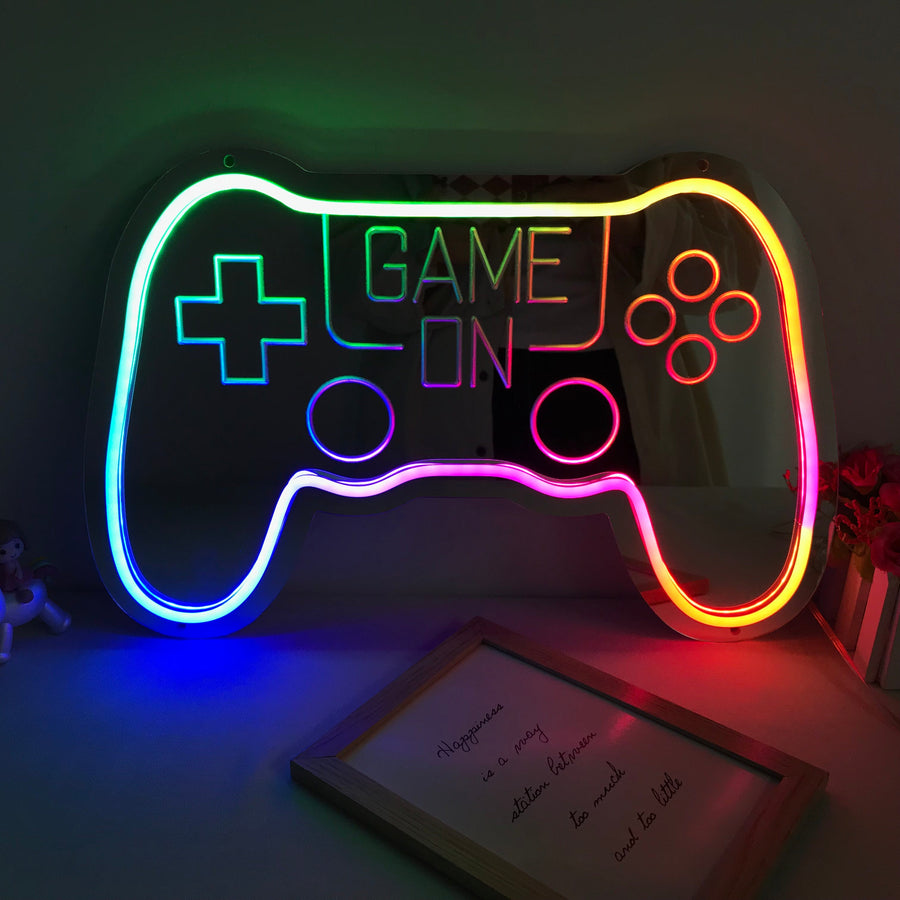 "Game On, Game Wall Art, Dreamy Color Changing" Mirror Neon Sign