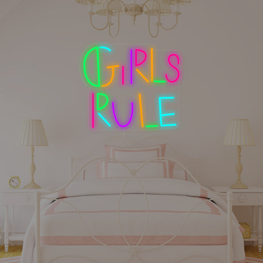 "Girls Rule, Kids Room Decor" Neon Sign