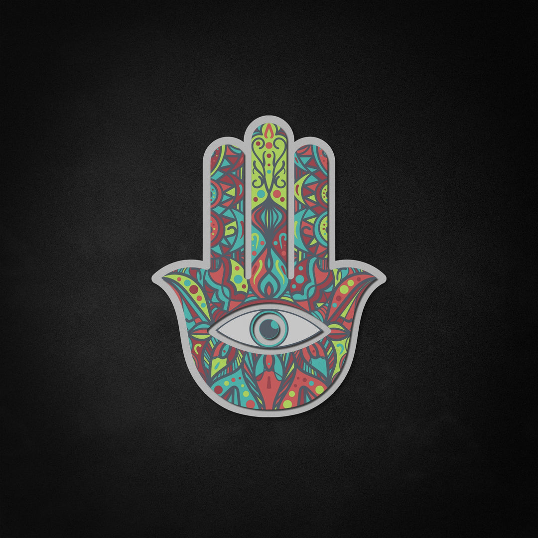 "Hamsa Fatima Hand, Tradition Talisman" Neon Like Sign