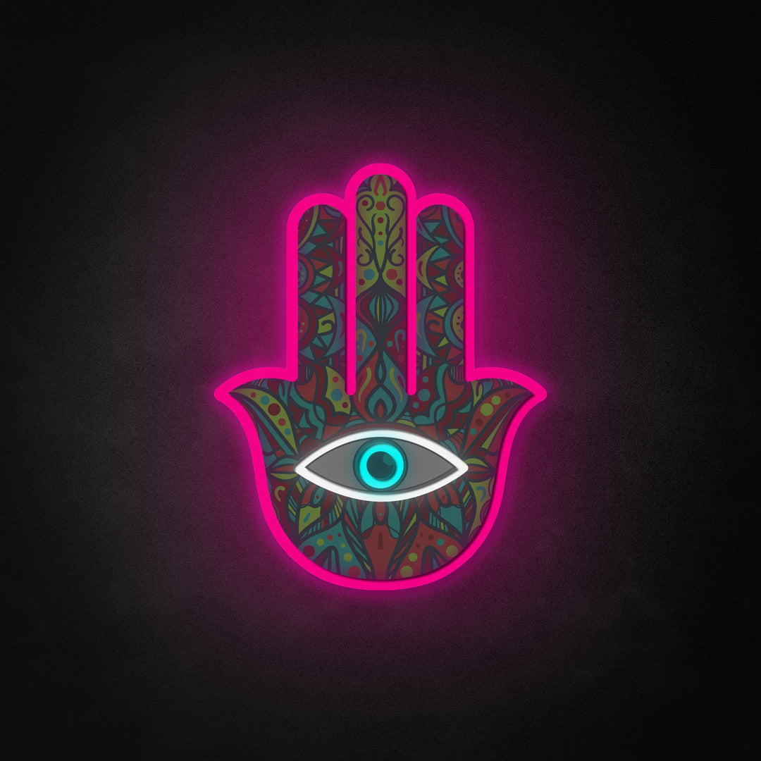"Hamsa Fatima Hand, Tradition Talisman" Neon Like Sign