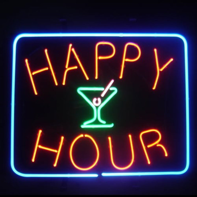 "Happy Hour Beer Bar" Neon Sign, Happy Hour Bar Neon Light, Vintage Glass Bar Neon Sign