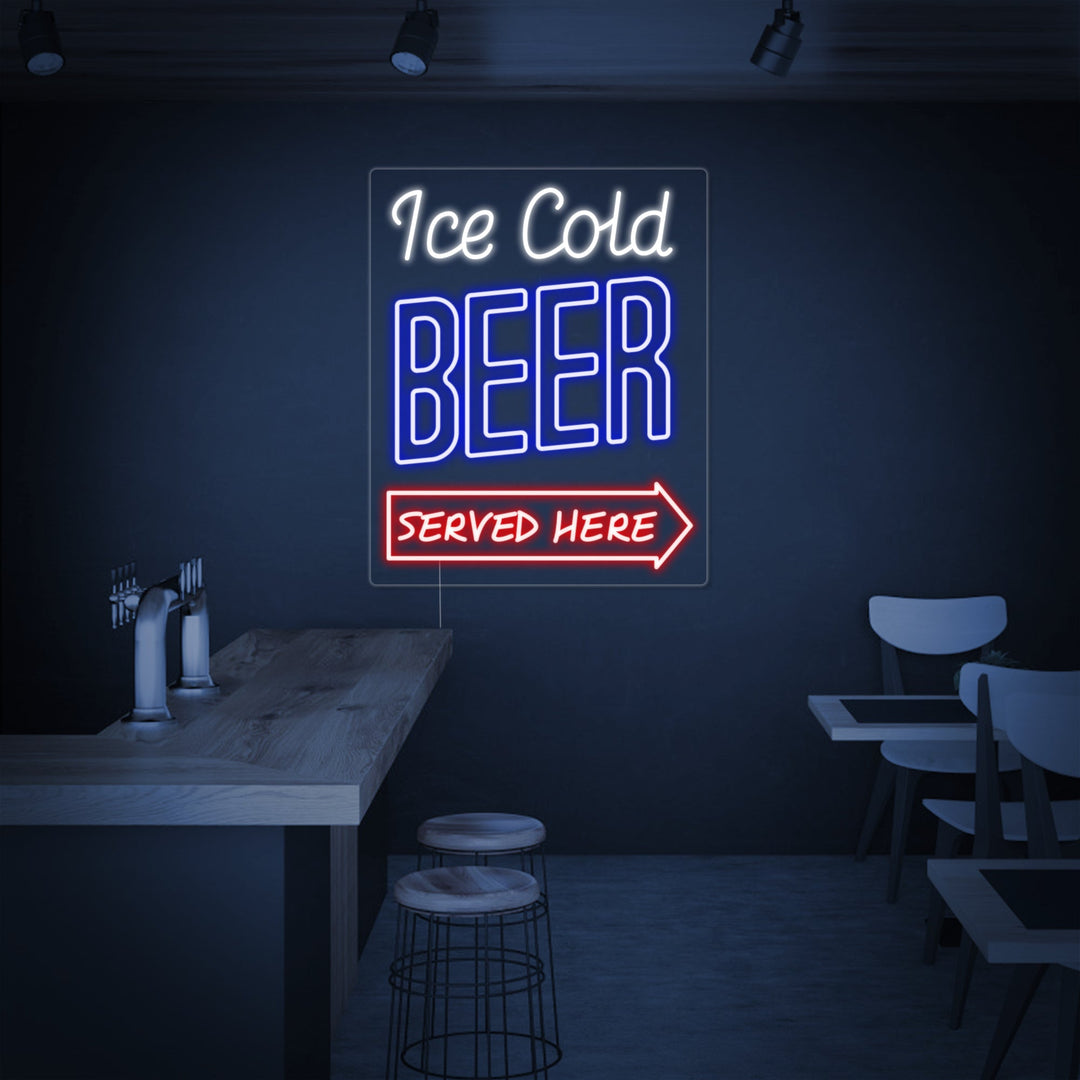 "Ice Cold Beer Served Here Bar" Neon Sign, Cold Beer Neon Sign, Beer & Bar Neon Sign
