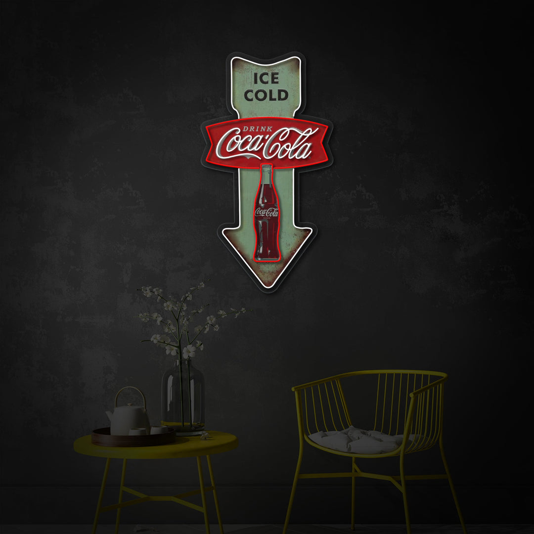 "Ice Cold Cola,Vintage Diner Arrow" UV Print LED Neon Sign