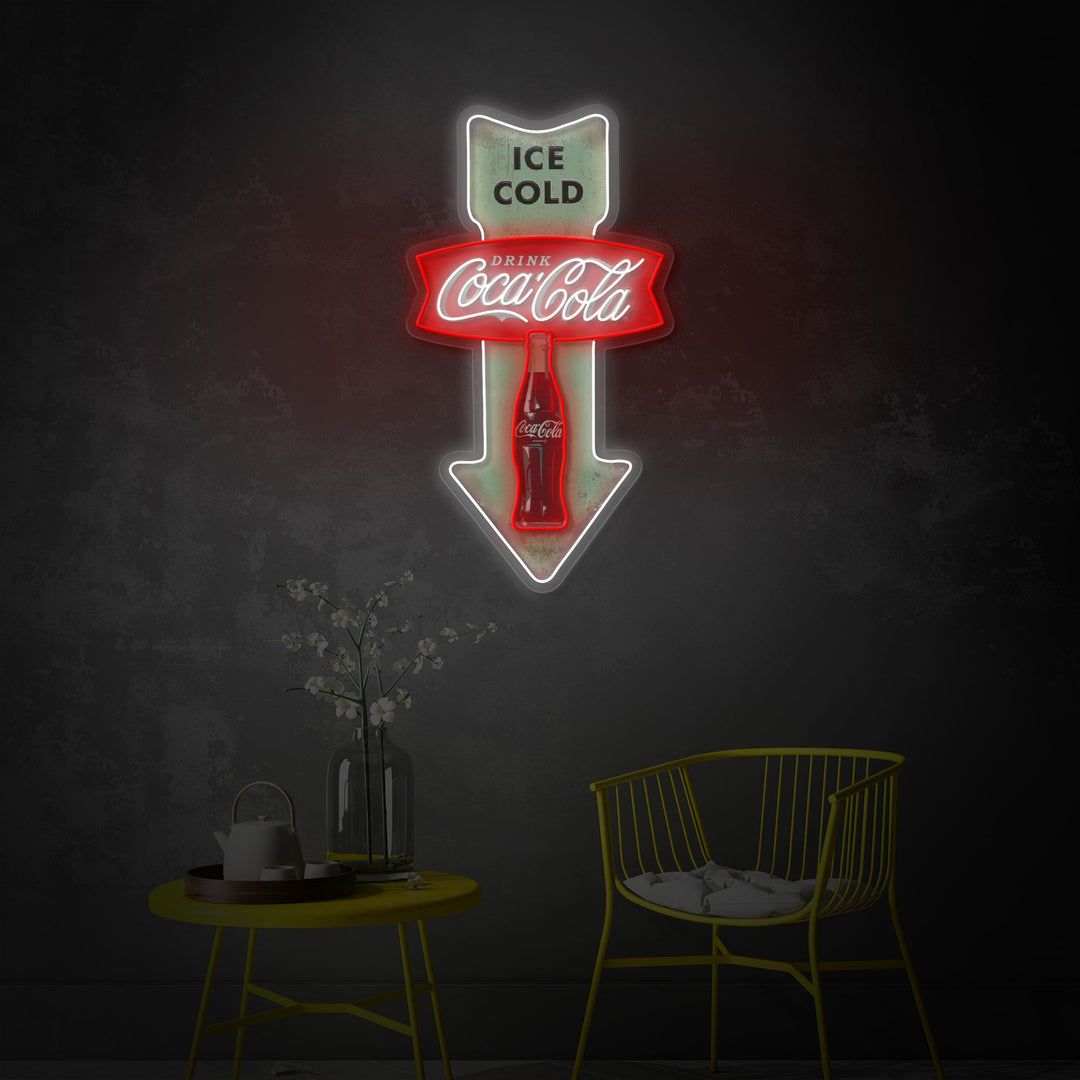 "Ice Cold Cola,Vintage Diner Arrow" UV Print LED Neon Sign