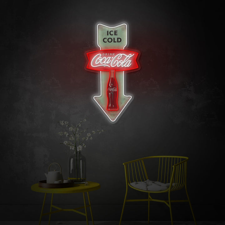 "Ice Cold Cola,Vintage Diner Arrow" UV Print LED Neon Sign