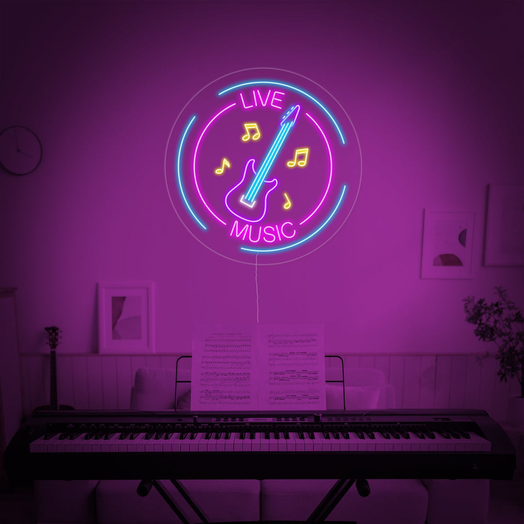 "Live Music" Neon Sign, Music Note Neon Sign, Music Studio Neon Sign