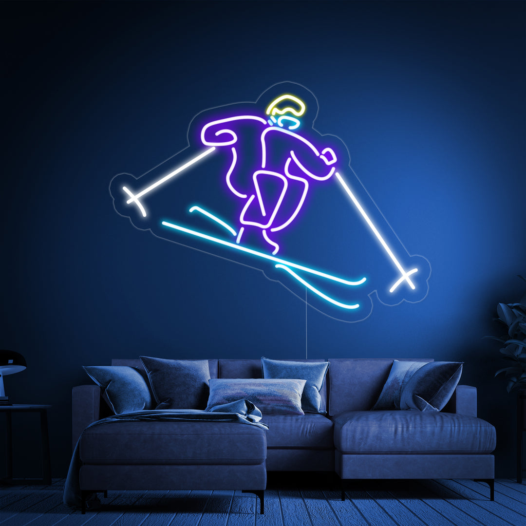 Skier Neon Sign, Ski Neon Sign, Neon Light for Snow Skis, Ski Neon Art Decor