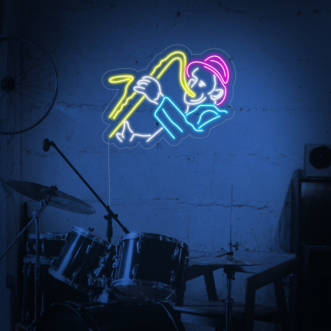 "Man With Saxophone" Neon Sign