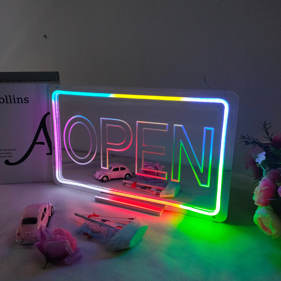 "Open, Dreamy Color Changing" Mirror Neon Sign