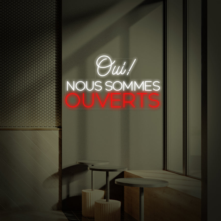 "Oui Nous Sommes Ouverts Yes We Are Open French" Neon Sign