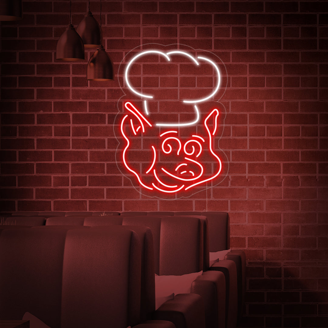 "Pig Chef" Neon Sign, BBQ Neon Sign, BBQ Pig Neon Sign