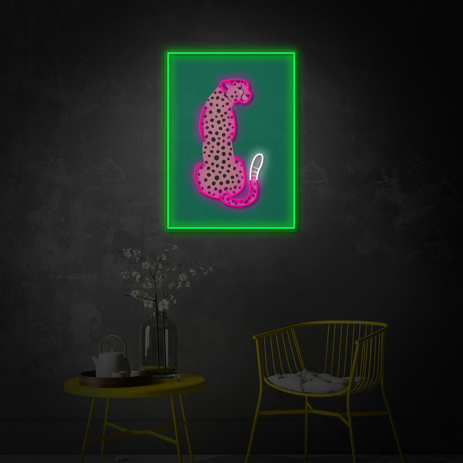 "Pink Leopard African Cheetah Tropical Pop Art" UV Print LED Neon Sign