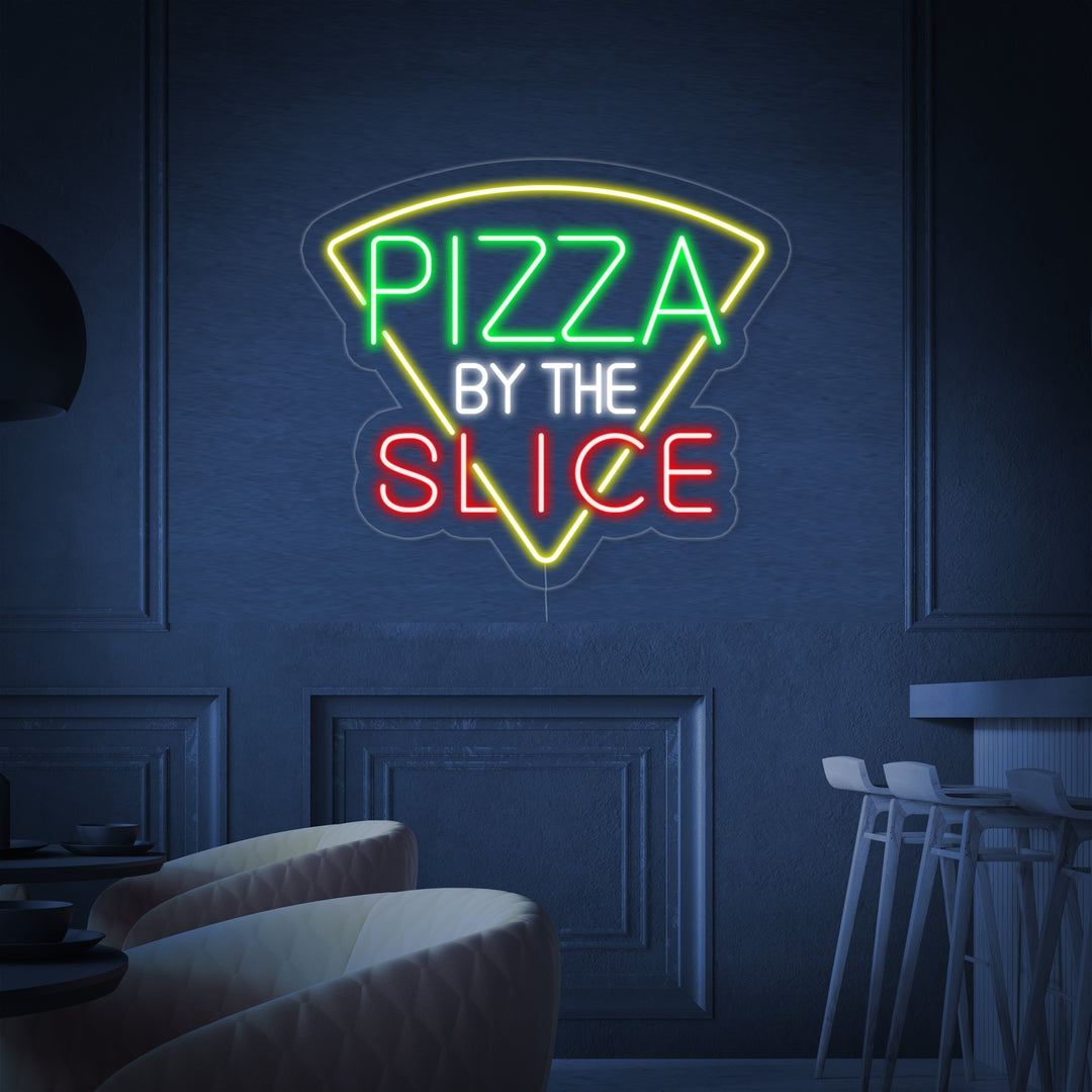 "Pizza By The Slice" Neon Sign, Pizza Slice Neon Sign, Pizza Neon Sign