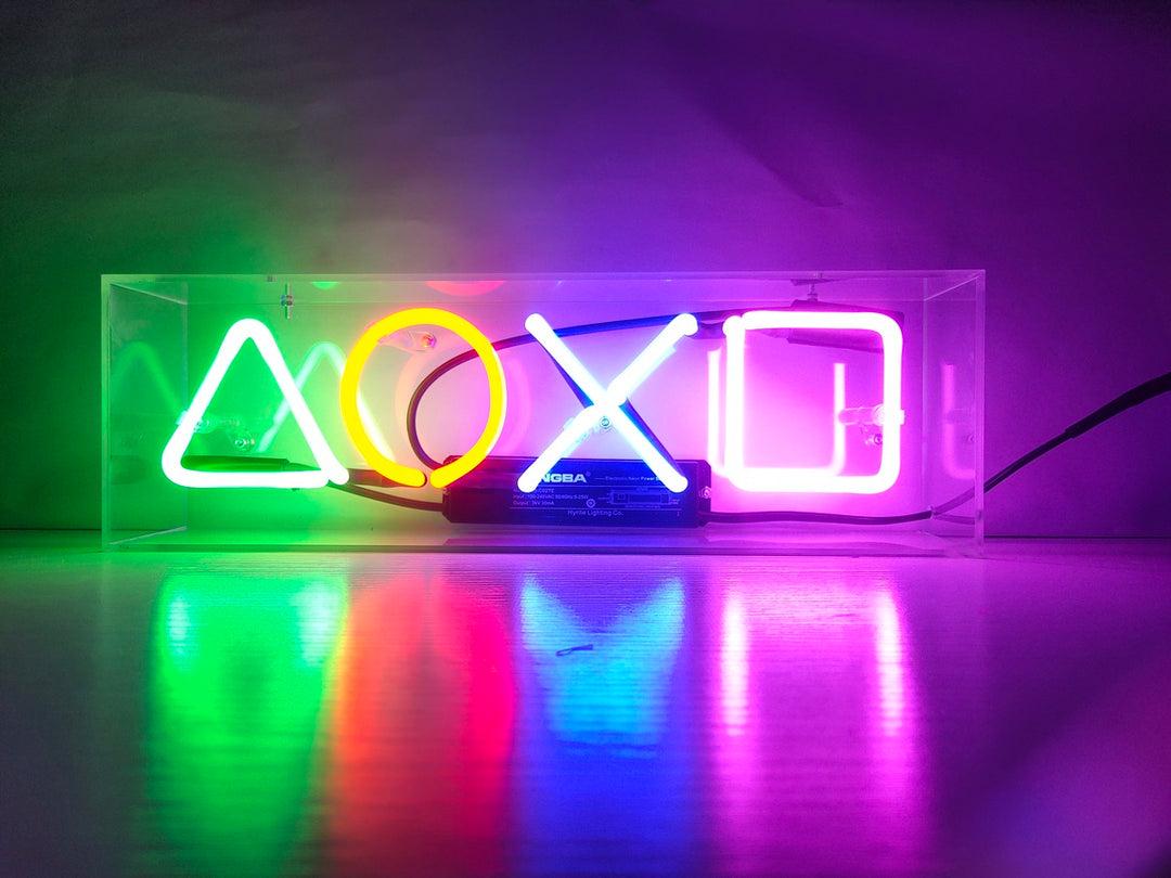 "Play Gaming Geometry" Acrylic Box Neon Sign, Glass Neon Sign, Table Neon Sign