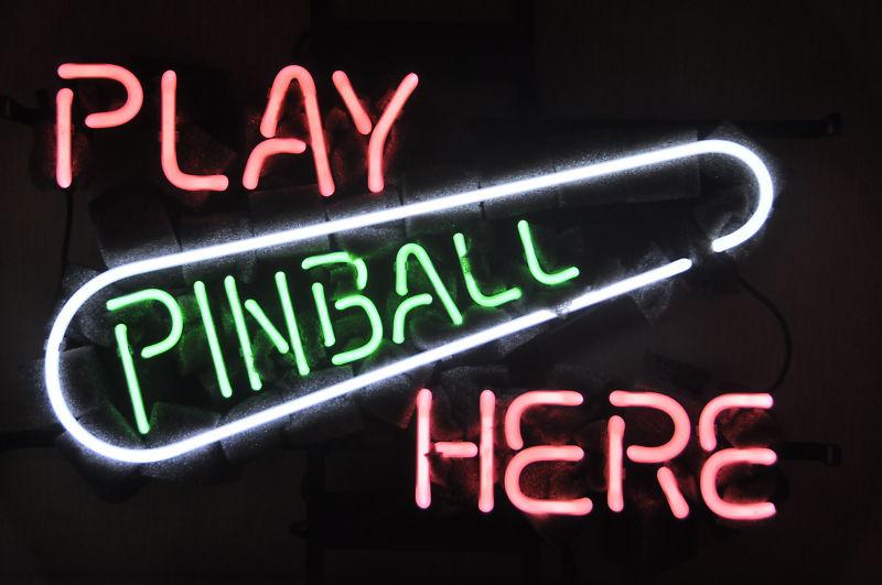 "Play Pinball Here" Neon Sign, Pinball Neon Sign, Game Room Decor